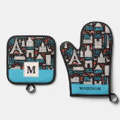 Frankrijk | Symbolen Patroon Ovenwant & Pannenlap Set (Voorkant)