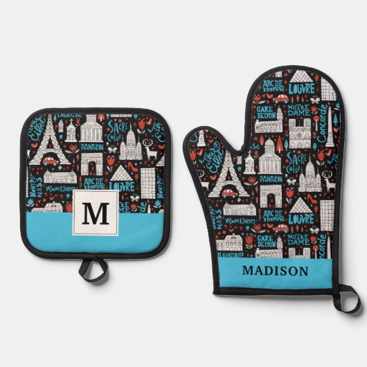 Frankrijk | Symbolen Patroon Ovenwant & Pannenlap Set (Voorkant)