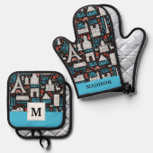 Frankrijk | Symbolen Patroon Ovenwant & Pannenlap Set (Voorkant / Achterkant)