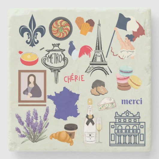 Frankrijk Symbolen Stenen Onderzetter (Voorkant)