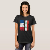Frankrijk Syrië vlaggen half Syrische Franse worte T-shirt (Voorkant volledig)