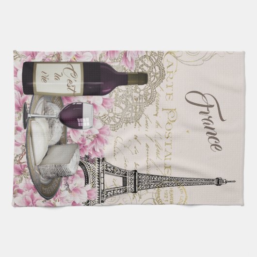 FRANKRIJK, TOUR EIFFEL, PARIJS, WIJN, FRANSE KAAS THEEDOEK (Horizontaal)