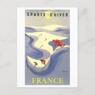 Frankrijk Travel Poster voor Skiën Briefkaart