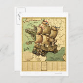 Frankrijk vertegenwoordigd als ShipPanoramic Map Briefkaart (Voorkant / Achterkant)