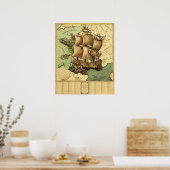Frankrijk vertegenwoordigd als ShipPanoramic Map Poster (Keuken)