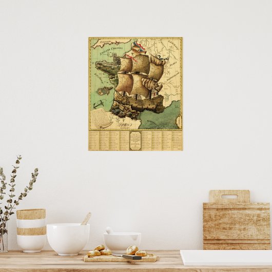 Frankrijk vertegenwoordigd als ShipPanoramic Map Poster (Keuken)