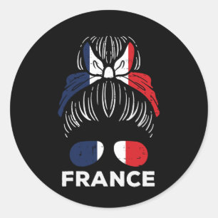 Frankrijk Vlag Franse Meisje Haarwrong Voetbal Voe Ronde Sticker