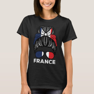 Frankrijk Vlag Franse Meisje Haarwrong Voetbal Voe T-shirt