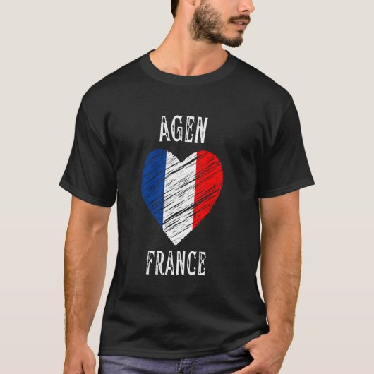 Frankrijk Vlag Hart Agen Stad T-shirt (Voorkant)