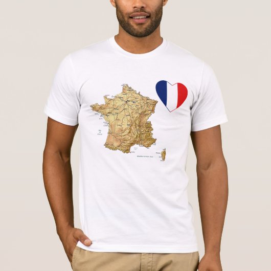 Frankrijk Vlag hart en kaart T-Shirt (Voorkant)