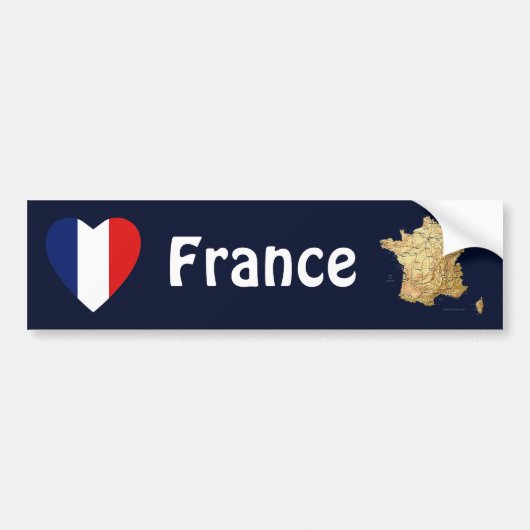 Frankrijk Vlag Hart + Landkaart Bumpersticker (Voorkant)
