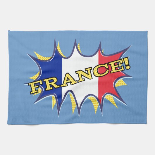 Frankrijk Vlag Kapow Comic Style Star Theedoek (Horizontaal)