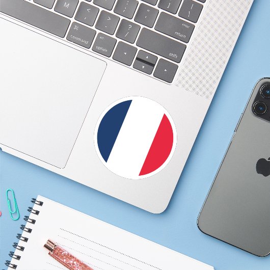 Frankrijk Vlag Ronde Sticker (Laptop met iPhone)