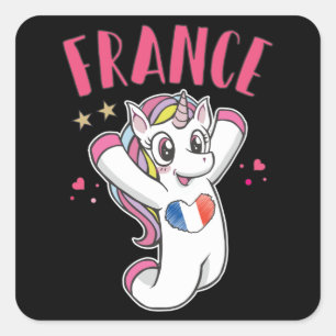 Frankrijk Voetbal Fan Eenhoorn met hart vlag Vierkante Sticker
