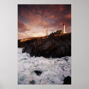 Frankrijk, vuurtoren bij zonsopgang poster