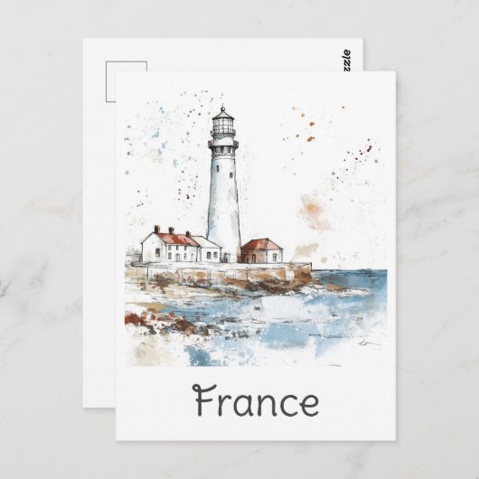 Frankrijk Vuurtoren Kust Waterverf Franse reizen Briefkaart (Voorkant / Achterkant)