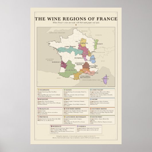 Frankrijk Wijnregio's Poster (Voorkant)