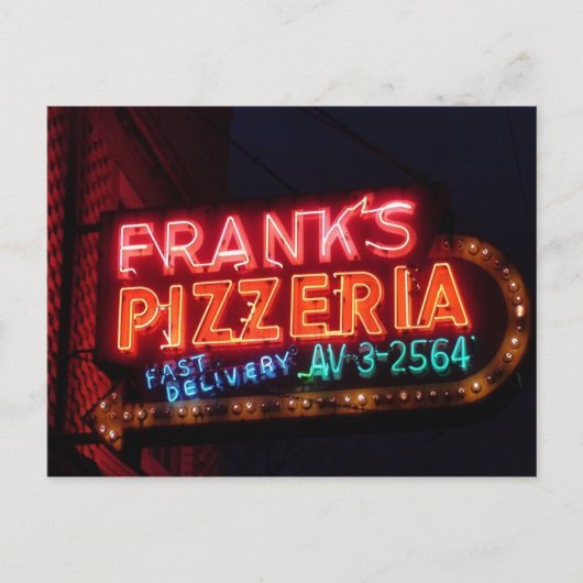 Franks Pizza op Belmont,  Chicago Neon Sign Briefkaart (Voorkant)