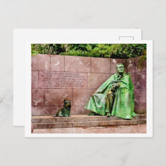 Franlink D. Roosevelt Standbeeld Waterverf Briefkaart (Voorkant / Achterkant)