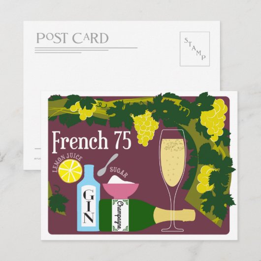 Frans 75 Champagne Cocktail Briefkaart (Voorkant / Achterkant)