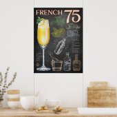 Frans 75 Cocktail Recept Chalkboard Bar Art Poster (Keuken)