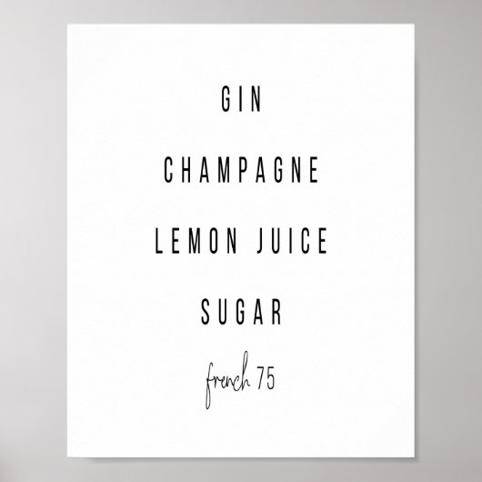 Frans 75 Cocktail Recipe Poster (Voorkant)
