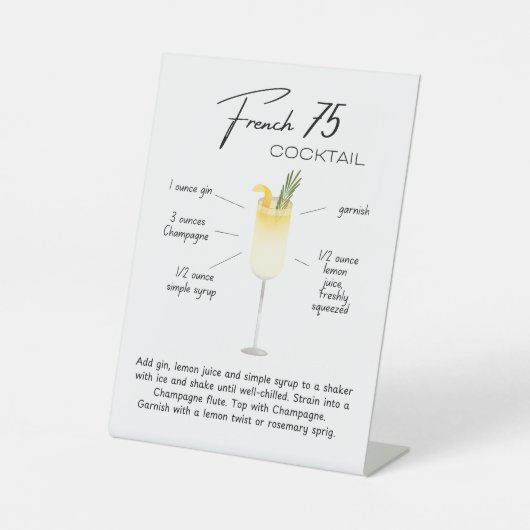 Frans 75 Drink teken | Drink Recept Bar Sign Reclamebord Met Voetstuk (Voorkant)