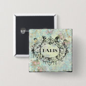 Frans Antiek Rococo-ontwerp en roze rozen Vierkante Button 5,1 Cm (Voorkant /achterkant)