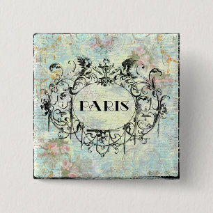 Frans Antiek Rococo-ontwerp en roze rozen Vierkante Button 5,1 Cm