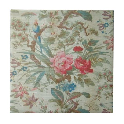 Frans Antiek Toile Bird and Flowers Tegeltje (Voorkant)