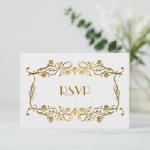 Frans Art Deco Ivory White Gold Foil Wedding RSVP (Staand voorkant)