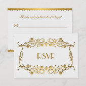 Frans Art Deco Ivory White Gold Foil Wedding RSVP (Voorkant / Achterkant)