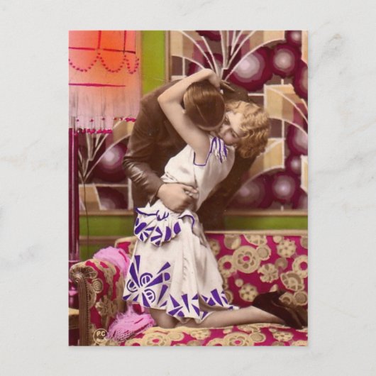 Frans Art Deco Romantic Briefkaart. Briefkaart (Voorkant)