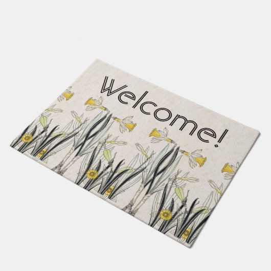 Frans Art Nouveau Daffodil Flower Welkom Doormat Deurmat (Schuin)
