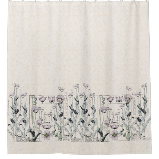 Frans Art Nouveau Poppy Flowers Shower Curtain Douchegordijn (Voorkant)