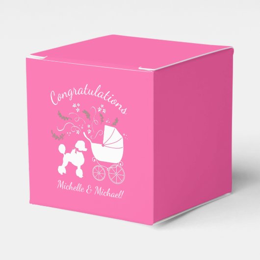 Frans Baby shower Poodle Dog Puppy Pink Girl Bedankdoosjes (Voorkant Zijde)