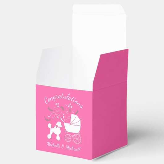 Frans Baby shower Poodle Dog Puppy Pink Girl Bedankdoosjes (Geopend)