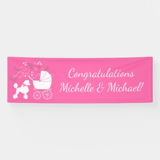 Frans Baby shower Poodle Dog Puppy Pink Girl Spandoek (Horizontaal)