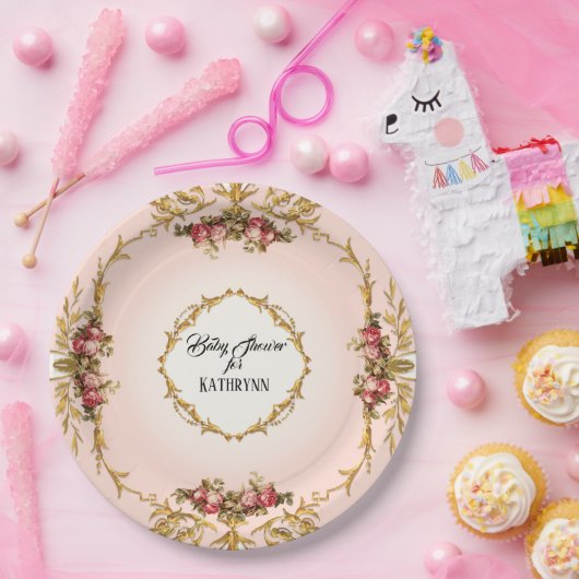 Frans Baby shower Rozen in barokscrollers Papieren Bordje (Feest)