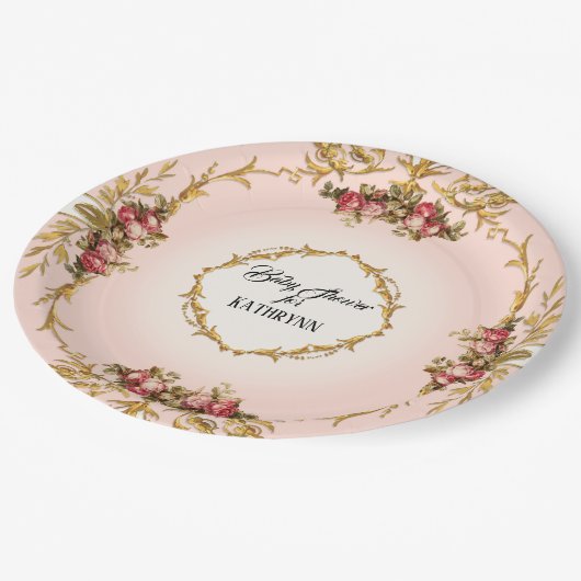 Frans Baby shower Rozen in barokscrollers Papieren Bordje (Gekanteld)