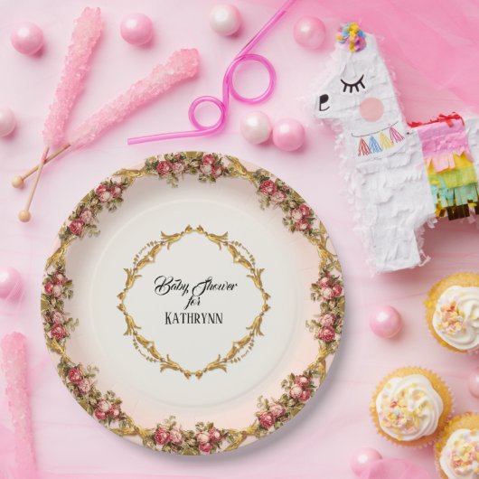  Frans Baby shower Rozen in barokscrollers Papieren Bordje (Feest)