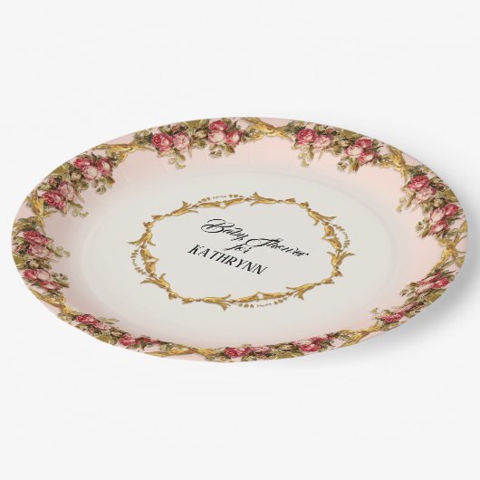  Frans Baby shower Rozen in barokscrollers Papieren Bordje (Gekanteld)