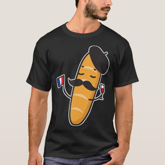 Frans Baguette die houder is van een Franse vlag e T-shirt (Voorkant)