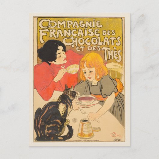 Frans bedrijf van chocolade en thee, Art Nouveau Briefkaart (Voorkant)