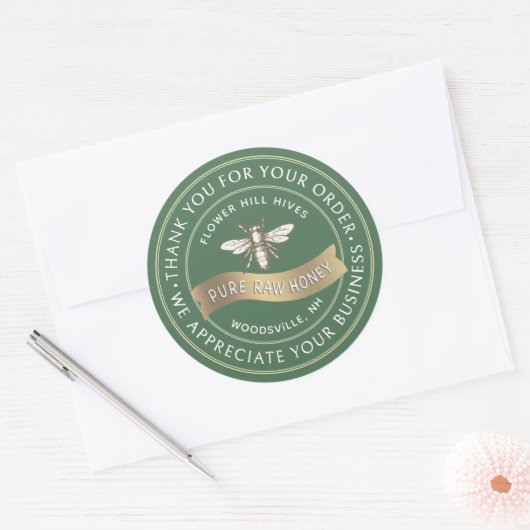 Frans bij met gouden banner imker dank u ronde sticker (Envelop)