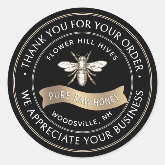 Frans bij met gouden banner imker dank u ronde sticker (Voorkant)