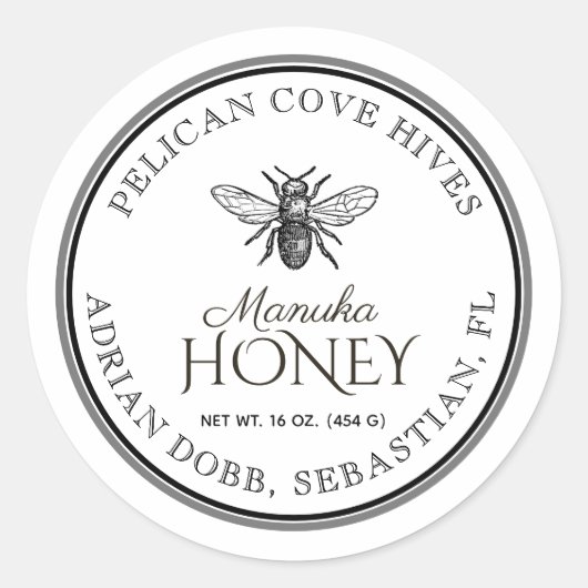 Frans bijenwit honingetiket met dubbele rand ronde sticker (Voorkant)