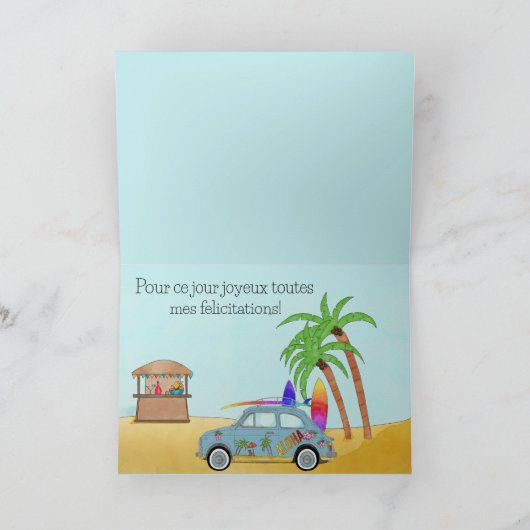 Frans Birthday Hawaii Surf Fiat 500 Kaart (Binnen)