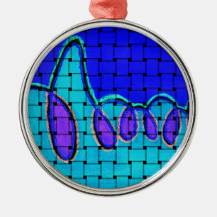 Frans Blauw Abstract met geweven textuur Metalen Ornament