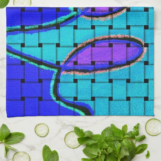 Frans Blauw Abstract met geweven textuur Theedoek (Gevouwen)